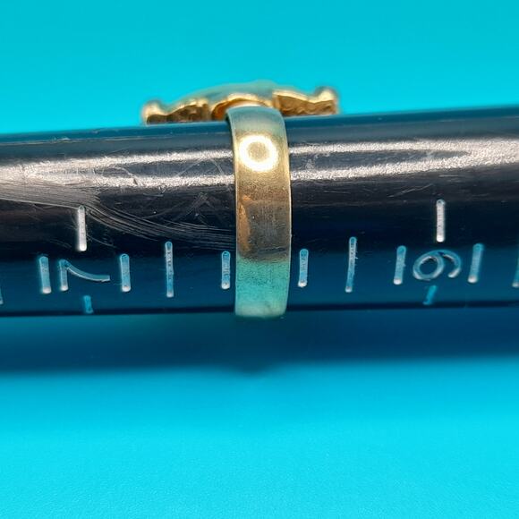 Vintage Faux Jade Flower Carved Ring Adjustable, US Size 8, Gold Tone - Picture 13 of 14